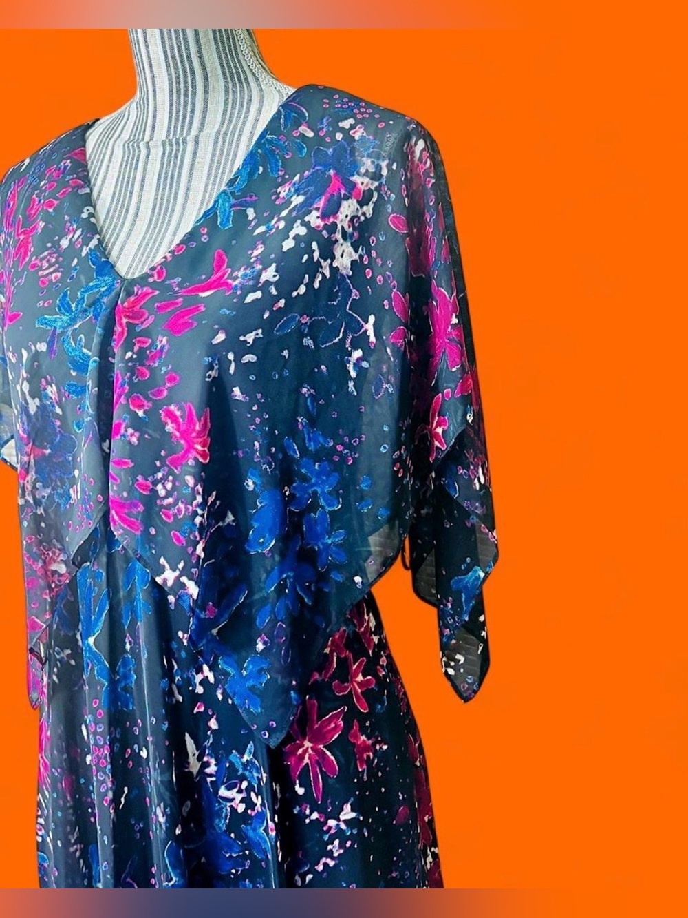 beautiful flowy maximalist Vtg VICKY TIEL layered boho floral maxi dress
